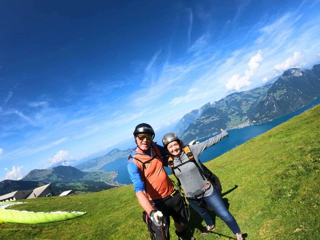 Paragliding before takeoff