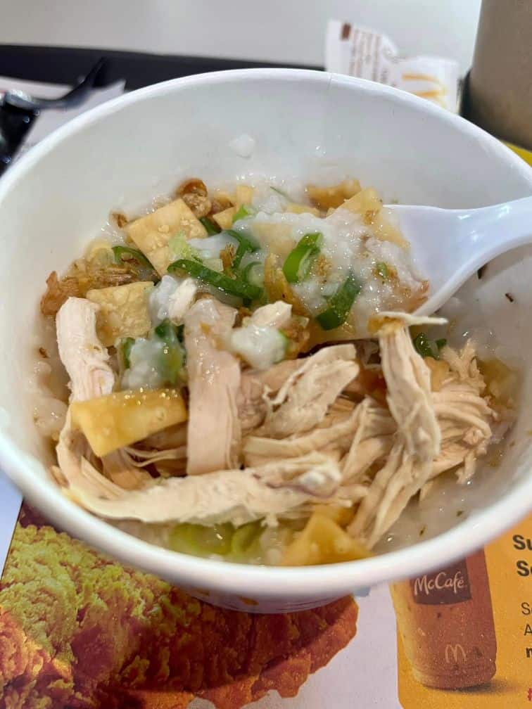 Chicken and rice porridge at McDonalds in Indonesia