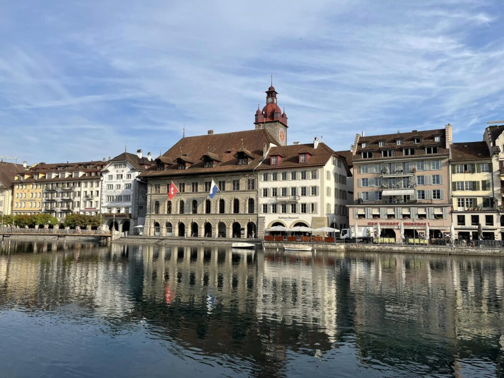 lucerne town hall from reuss river