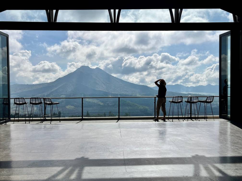 View of Kintimani from inside coffee shop