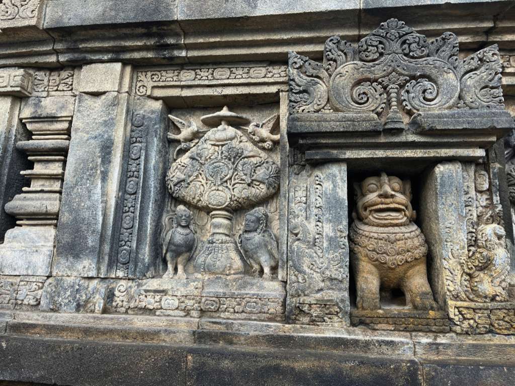 relief carvings at the base of Prambanan Temple