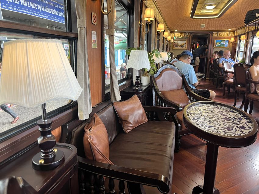 Seating area in VIP carriage on heritage train