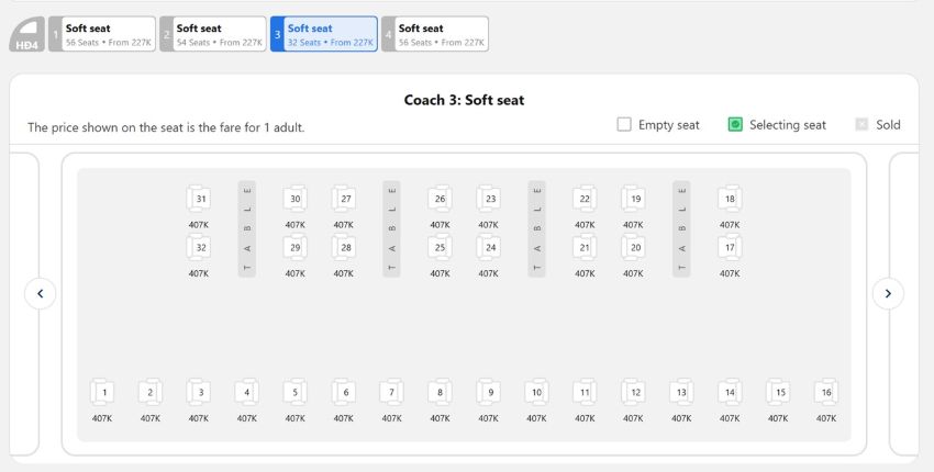 heritage train vip carriage layout on vexere website